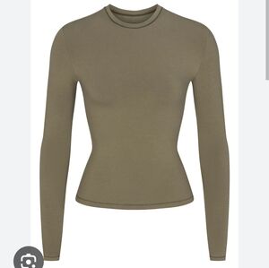 Skims Cotton Jersey Long Sleeve T-Shirt Limited Edition Army Green